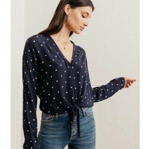 Rails Sloane Tie Front Top Navy Polka Dots